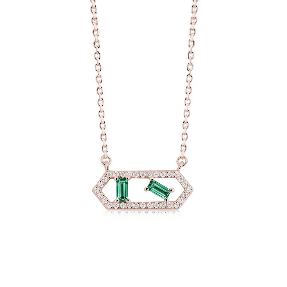 Baguette Emerald Pendant with Hexagon Halo - Image 5