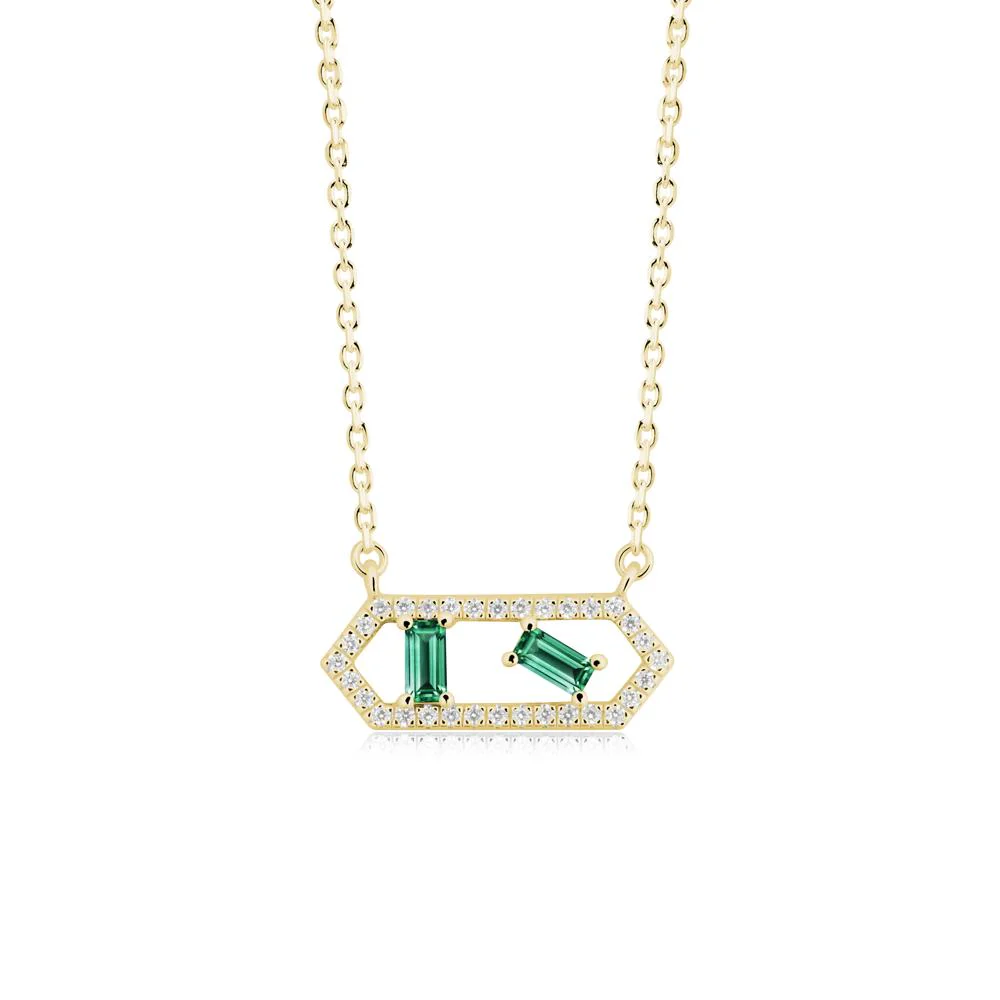 Baguette Emerald Pendant with Hexagon Halo - Image 7