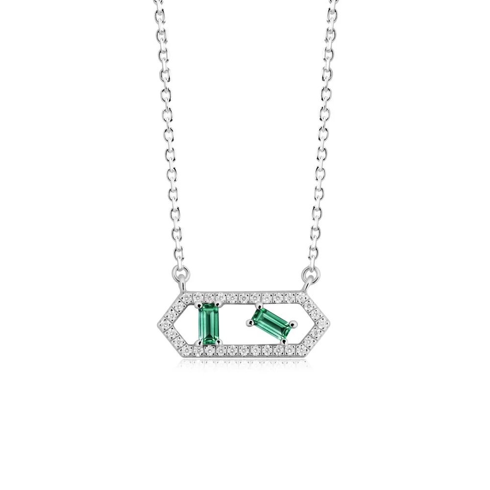 Baguette Emerald Pendant with Hexagon Halo - Image 9