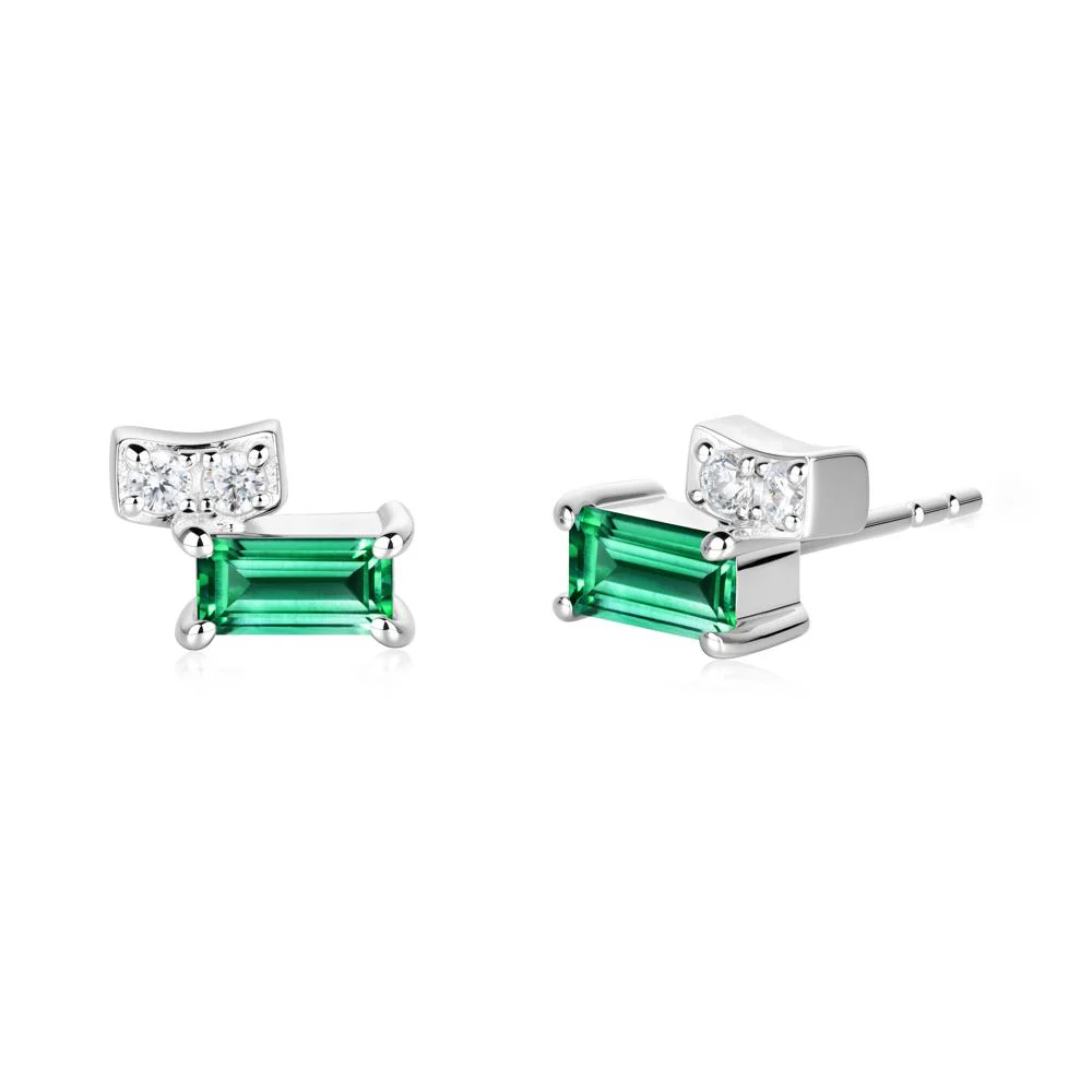 Baguette Emerald Stud Earrings - Image 6