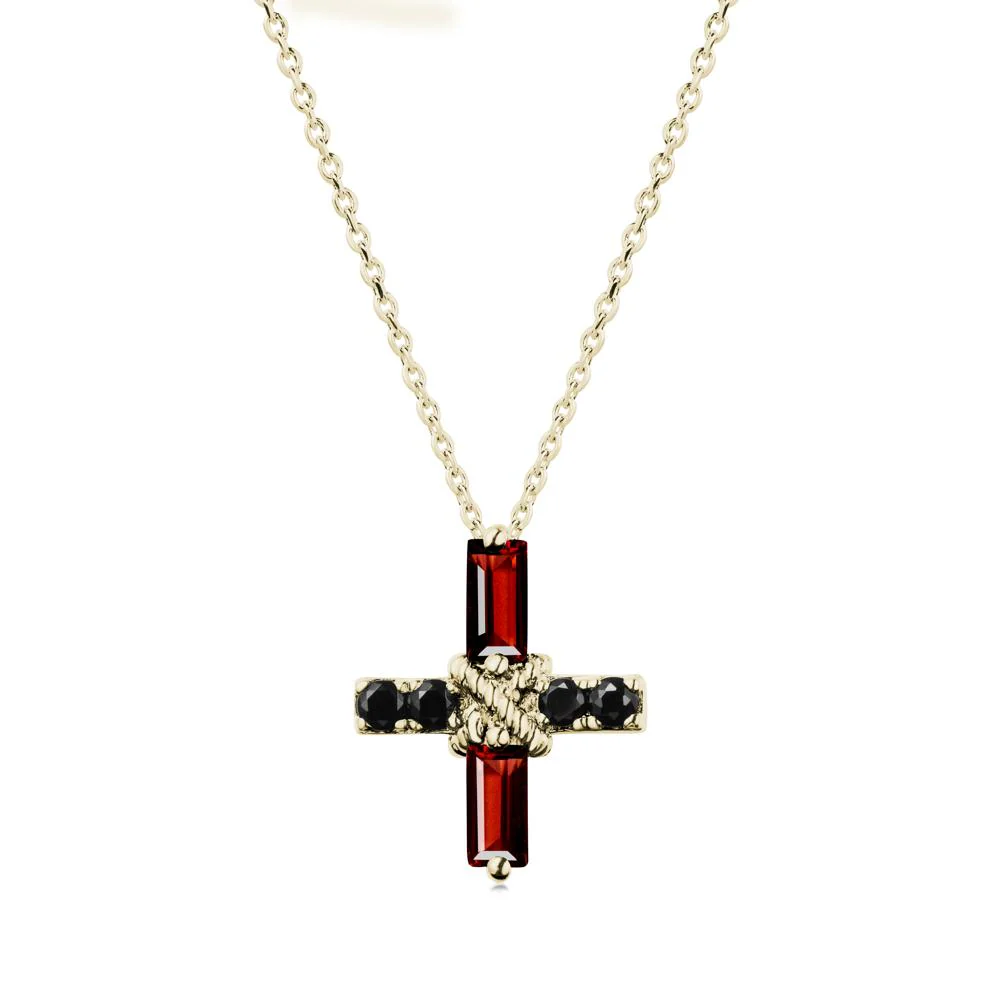 Baguette Garnet and Black Spinel Green Cross Necklace
