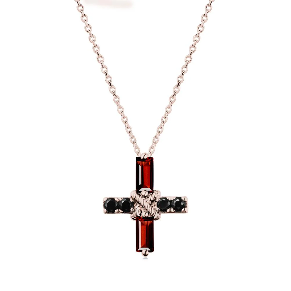 Baguette Garnet and Black Spinel Green Cross Necklace - Image 2