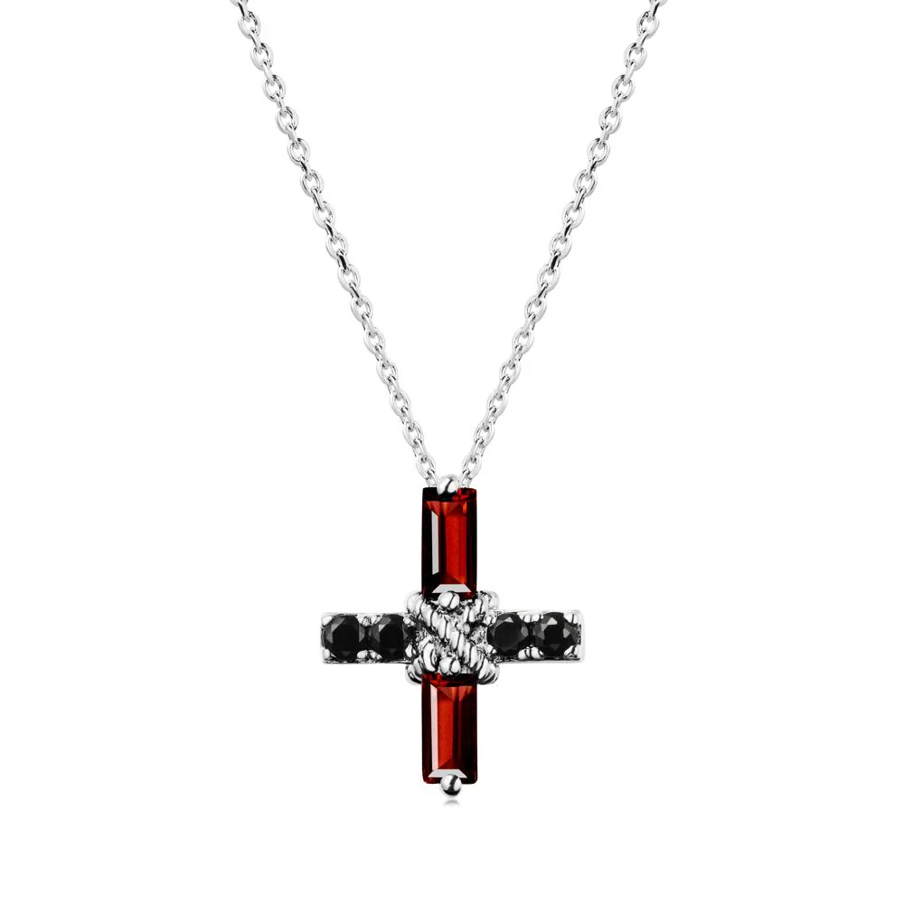Baguette Garnet and Black Spinel Green Cross Necklace - Image 3