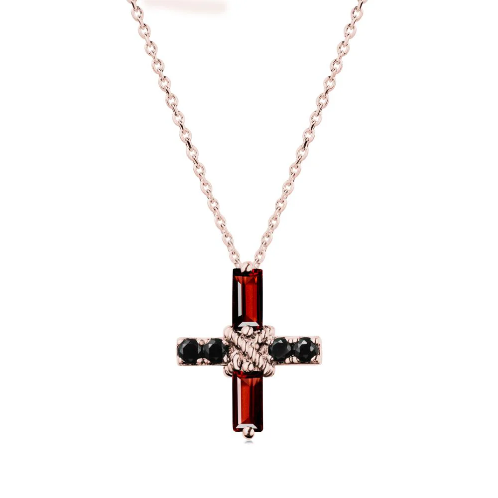 Baguette Garnet and Black Spinel Green Cross Necklace - Image 4