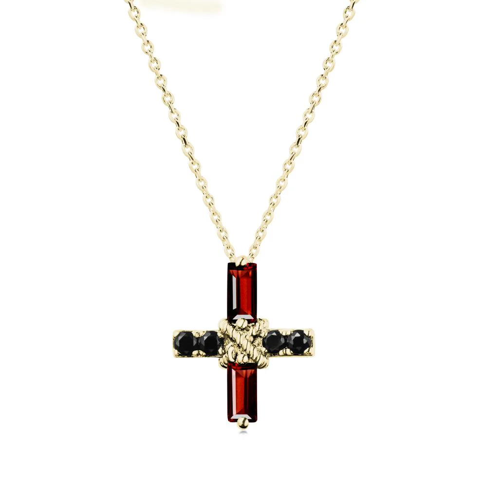 Baguette Garnet and Black Spinel Green Cross Necklace - Image 6