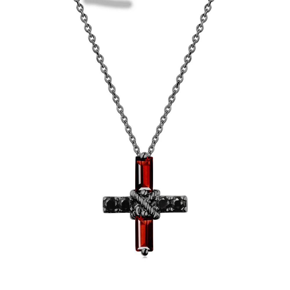 Baguette Garnet and Black Spinel Green Cross Necklace - Image 7