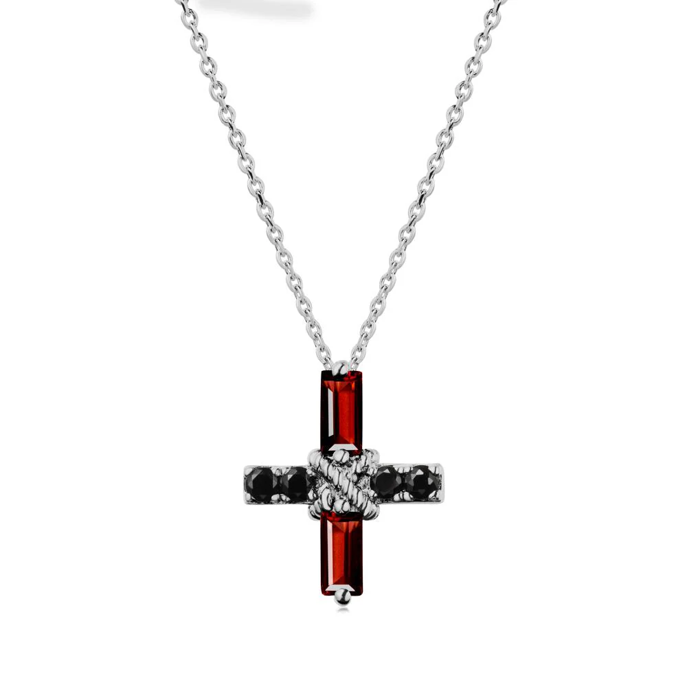 Baguette Garnet and Black Spinel Green Cross Necklace - Image 8