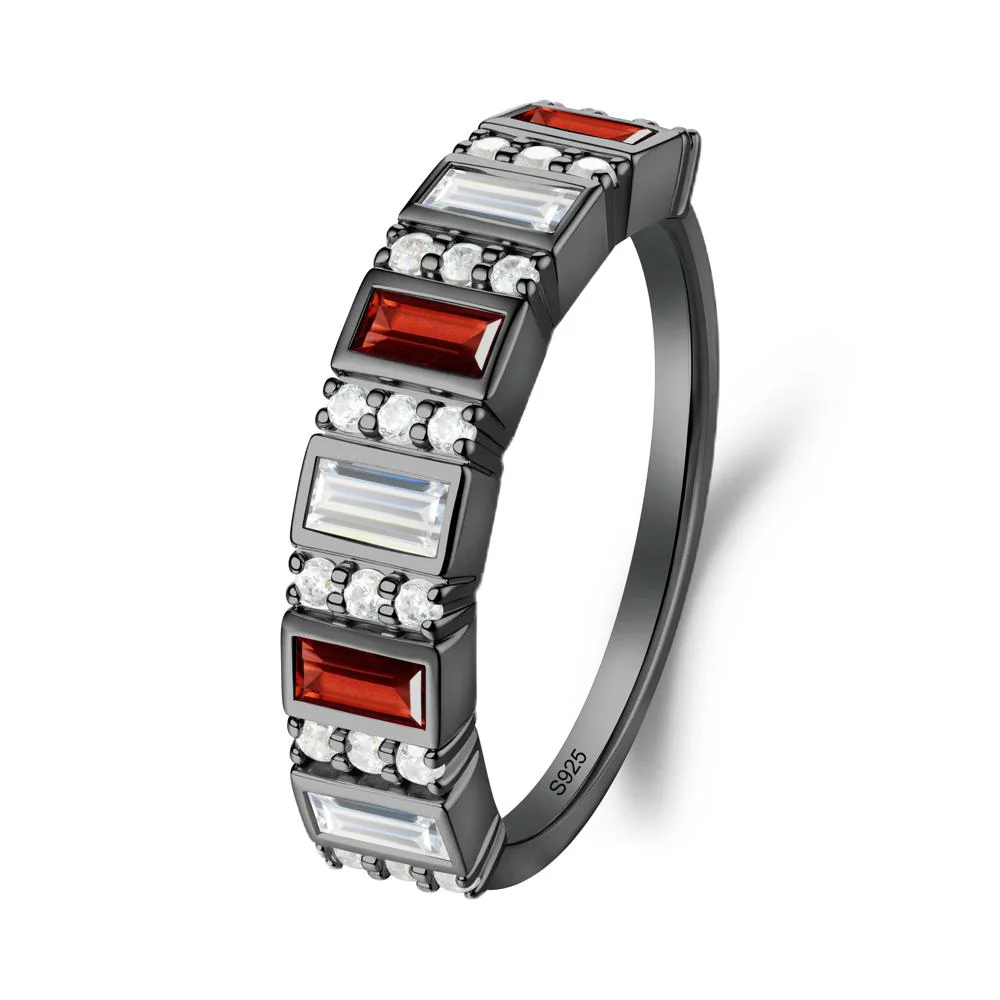 Baguette Garnet and Cubic Zirconia Half Eternity Ring - Image 9