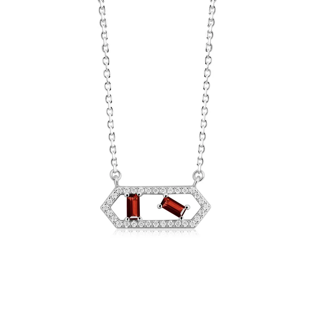 Baguette Garnet Hexagon Necklace - Image 5
