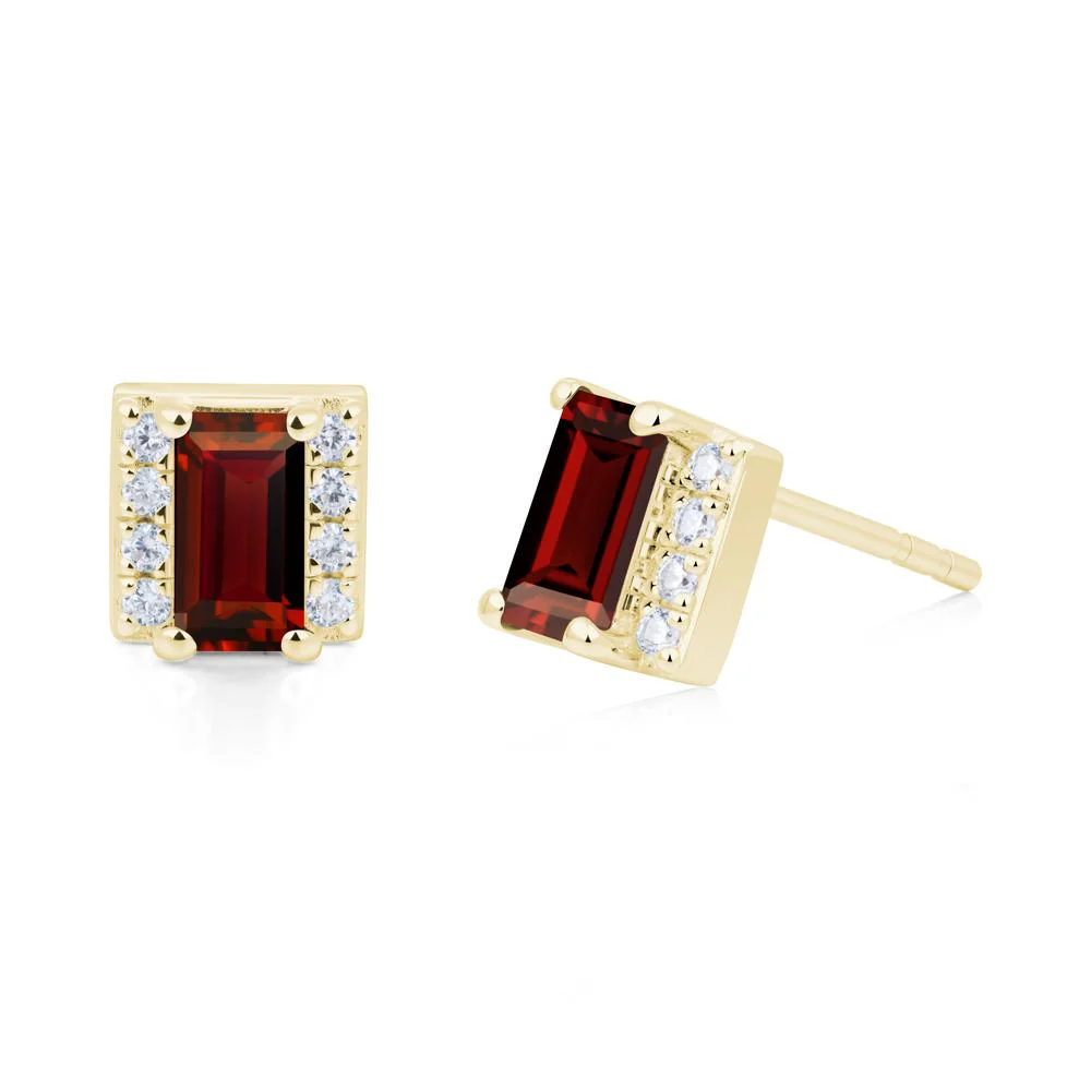 Baguette Garnet Stud Eaarings with Pave Side Accents - Image 5