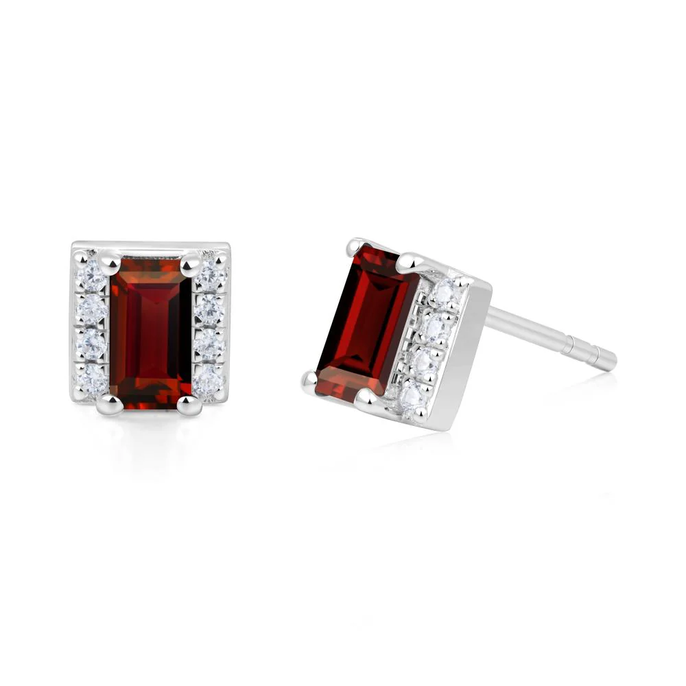 Baguette Garnet Stud Eaarings with Pave Side Accents - Image 6