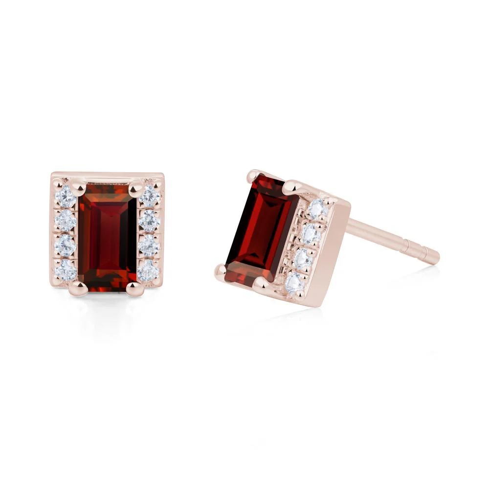 Baguette Garnet Stud Eaarings with Pave Side Accents - Image 7