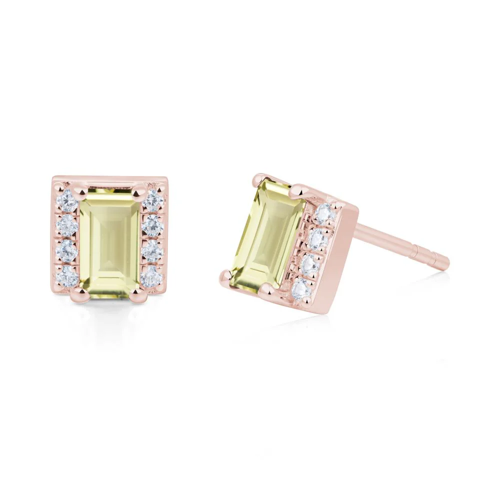 Baguette Lemon Quartz Halo Stud Earrings - Image 6
