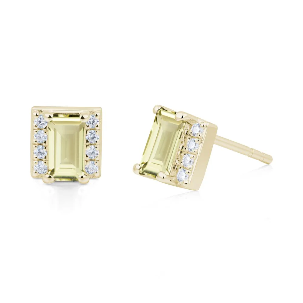 Baguette Lemon Quartz Halo Stud Earrings - Image 8