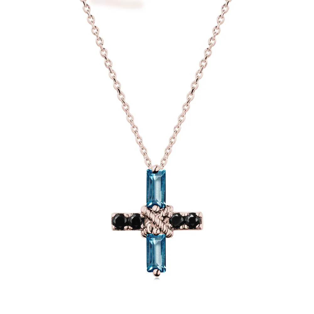 Baguette London Blue Topaz and Black Spinel Green Cross Necklace - Image 2