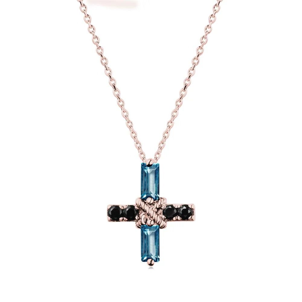 Baguette London Blue Topaz and Black Spinel Green Cross Necklace - Image 4