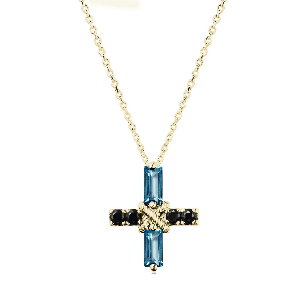 Baguette London Blue Topaz and Black Spinel Green Cross Necklace - Image 6