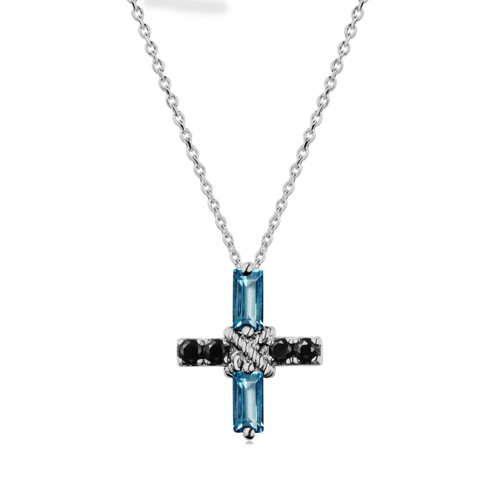 Baguette London Blue Topaz and Black Spinel Green Cross Necklace - Image 8