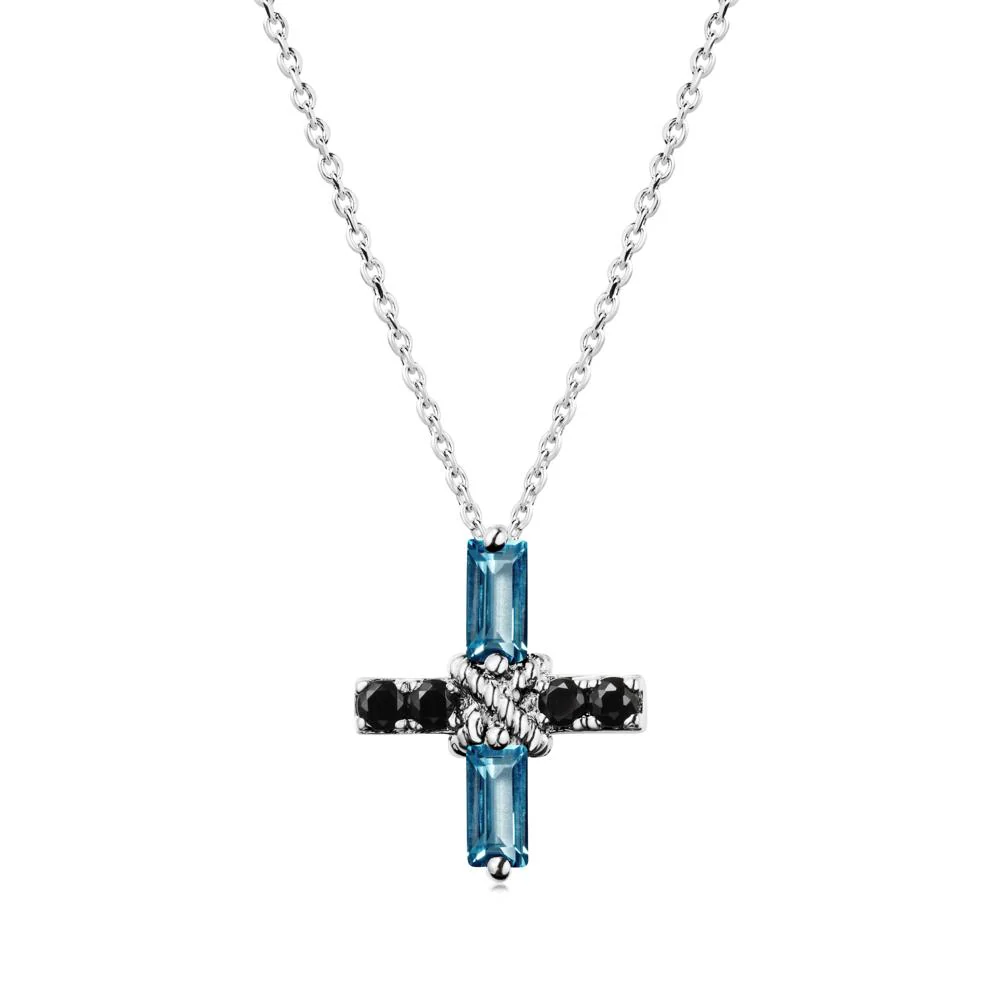 Baguette London Blue Topaz and Black Spinel Green Cross Necklace - Image 9