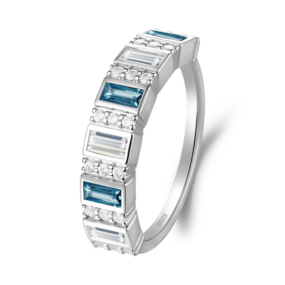 Baguette London Blue Topaz and Cubic Zirconia Half Eternity Ring - Image 2