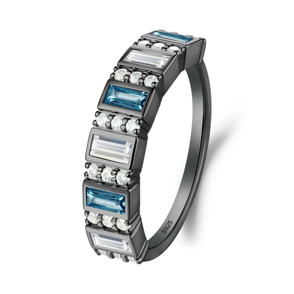 Baguette London Blue Topaz and Cubic Zirconia Half Eternity Ring - Image 5
