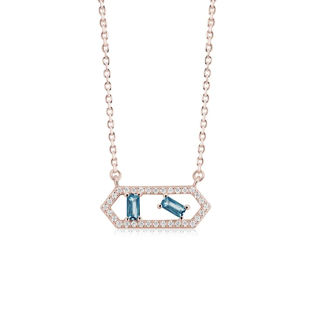 Baguette London Blue Topaz Pendant with Hexagon Halo - Image 5