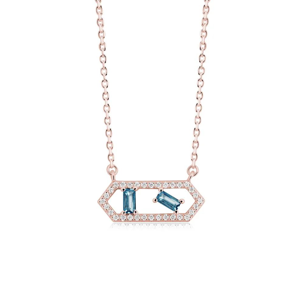 Baguette London Blue Topaz Pendant with Hexagon Halo - Image 6