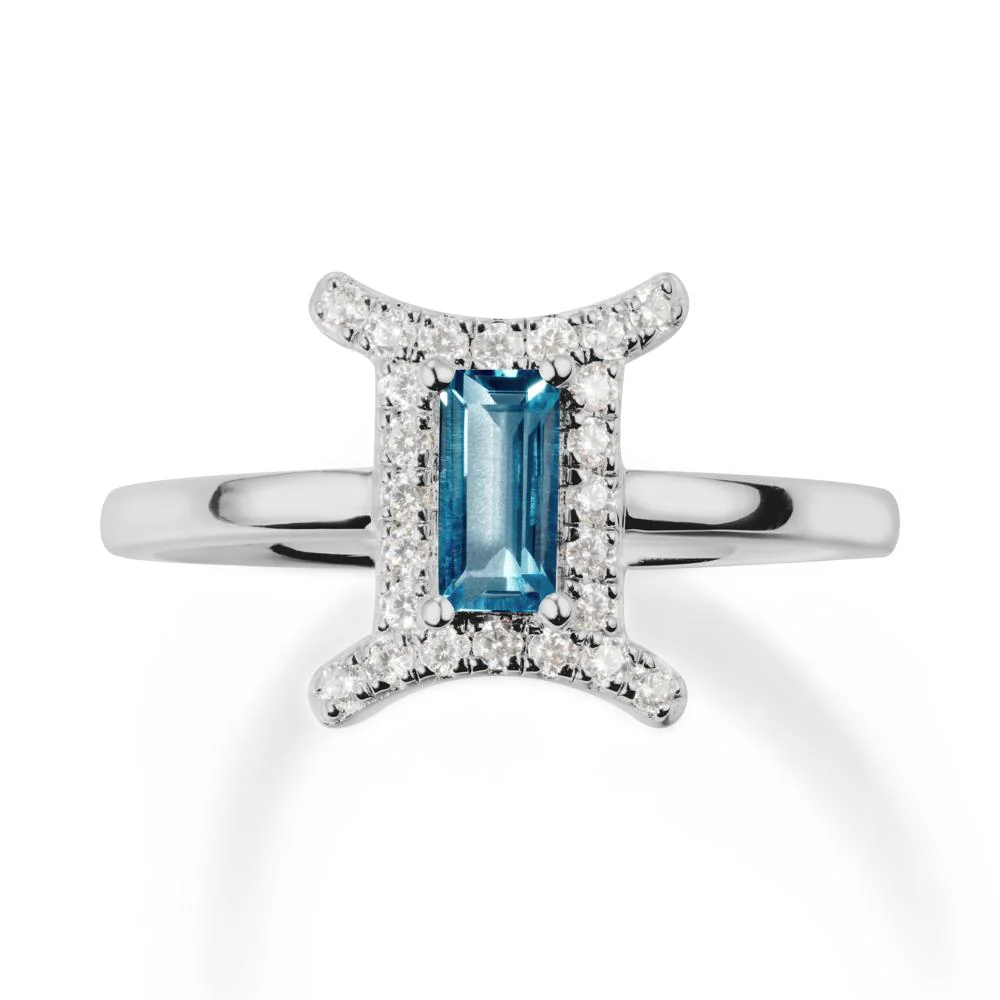 Baguette London Blue Topaz Ring In 14K Yellow Gold