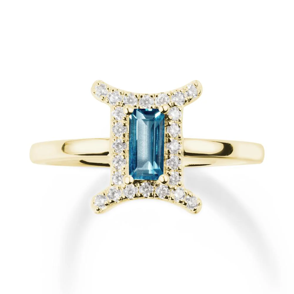 Baguette London Blue Topaz Ring In 14K Yellow Gold - Image 7