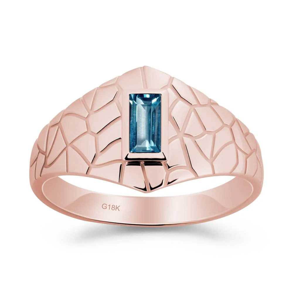 Baguette London Blue Topaz Ring with Cracked Texture - Image 3