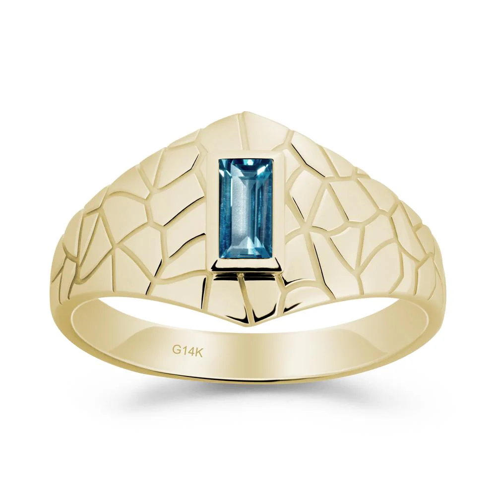 Baguette London Blue Topaz Ring with Cracked Texture - Image 8