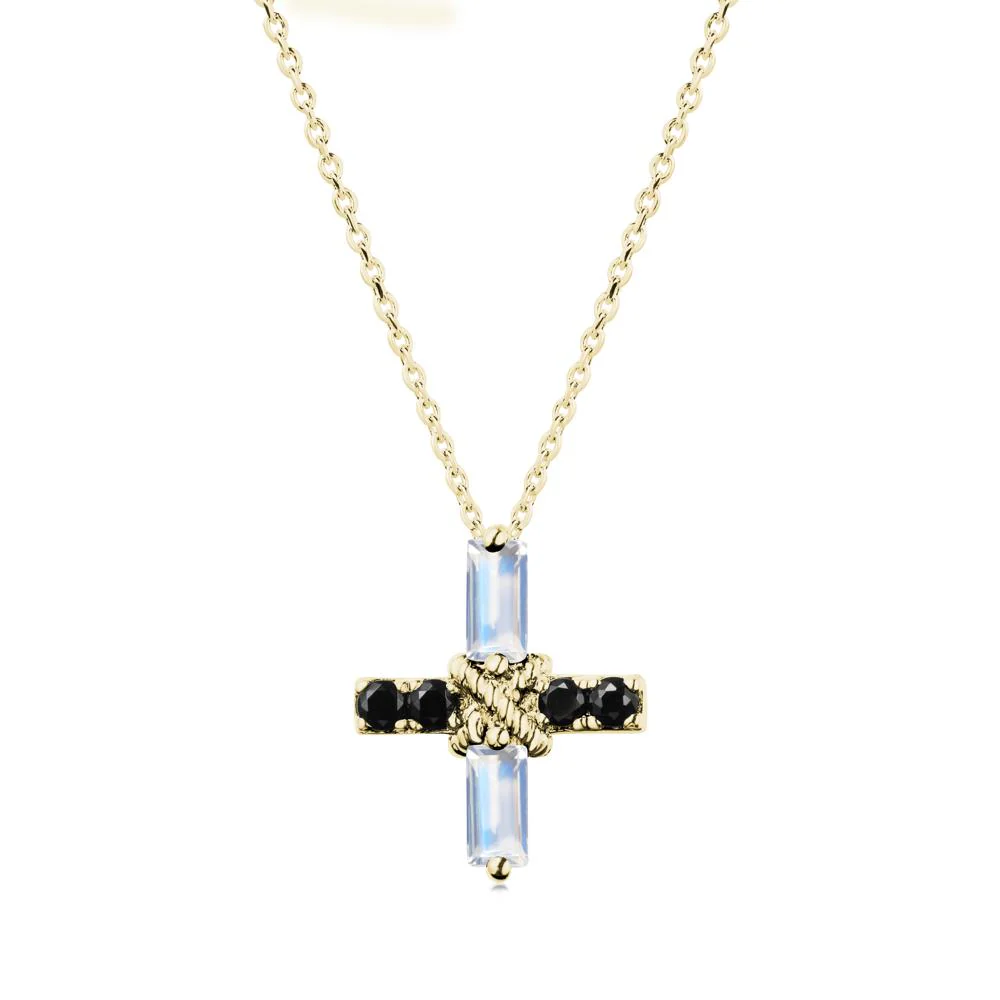 Baguette Moonstone and Black Spinel Green Cross Necklace - Image 6