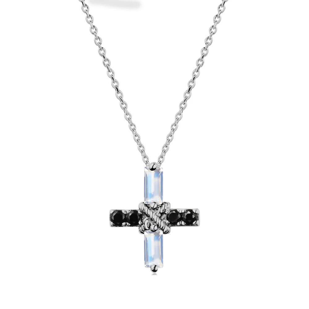 Baguette Moonstone and Black Spinel Green Cross Necklace - Image 8