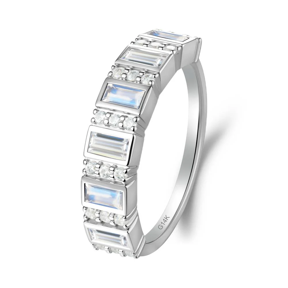 Baguette Moonstone and Cubic Zirconia Half Eternity Ring - Image 3