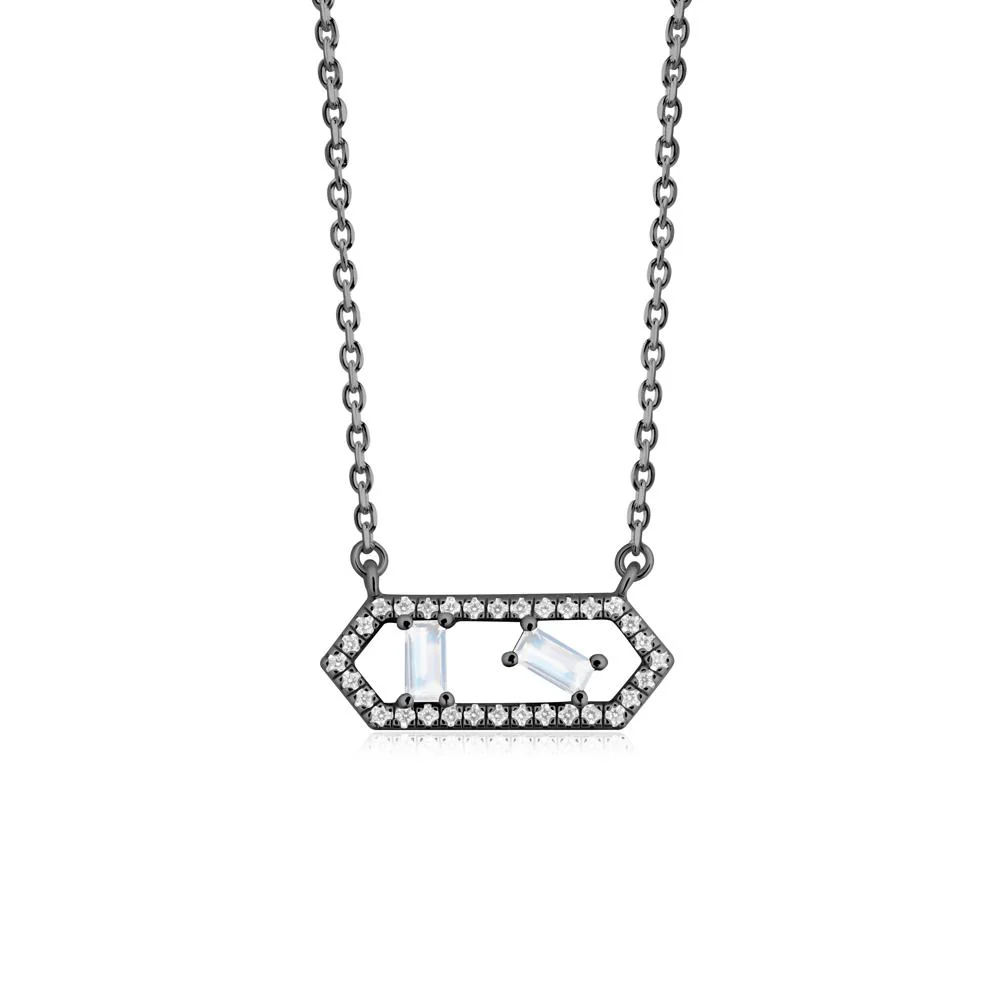 Baguette Moonstone Hexagon Necklace - Image 8