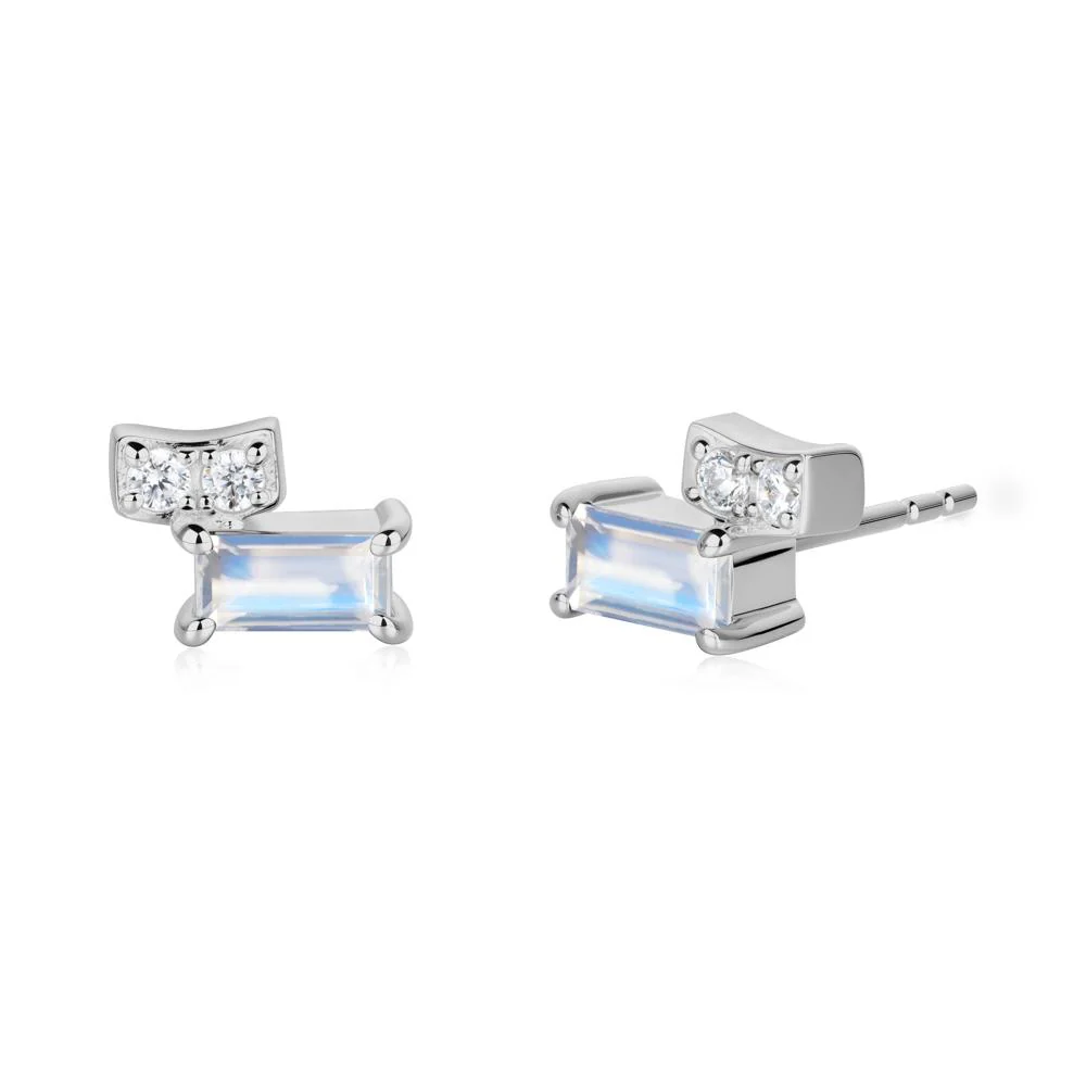 Baguette Moonstone Stud Earrings - Image 8