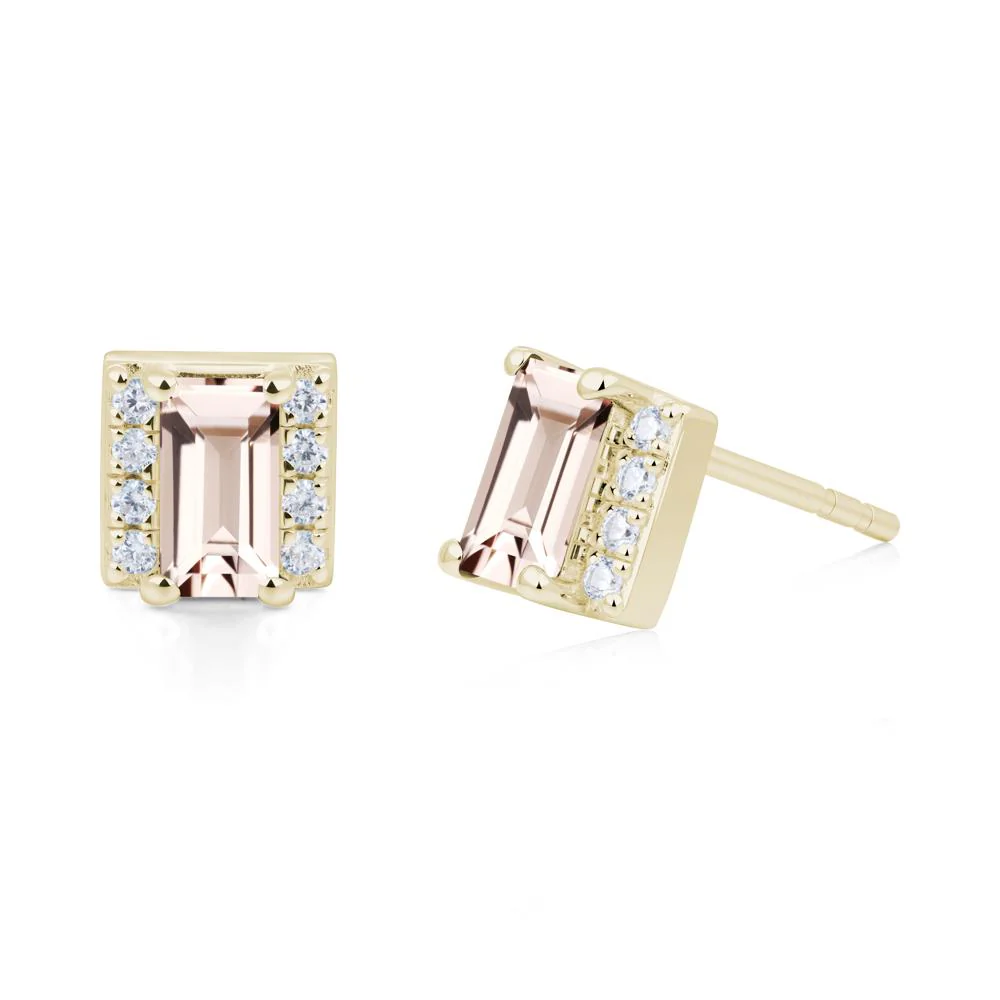 Baguette  Morganite Halo Stud Earrings - Image 3