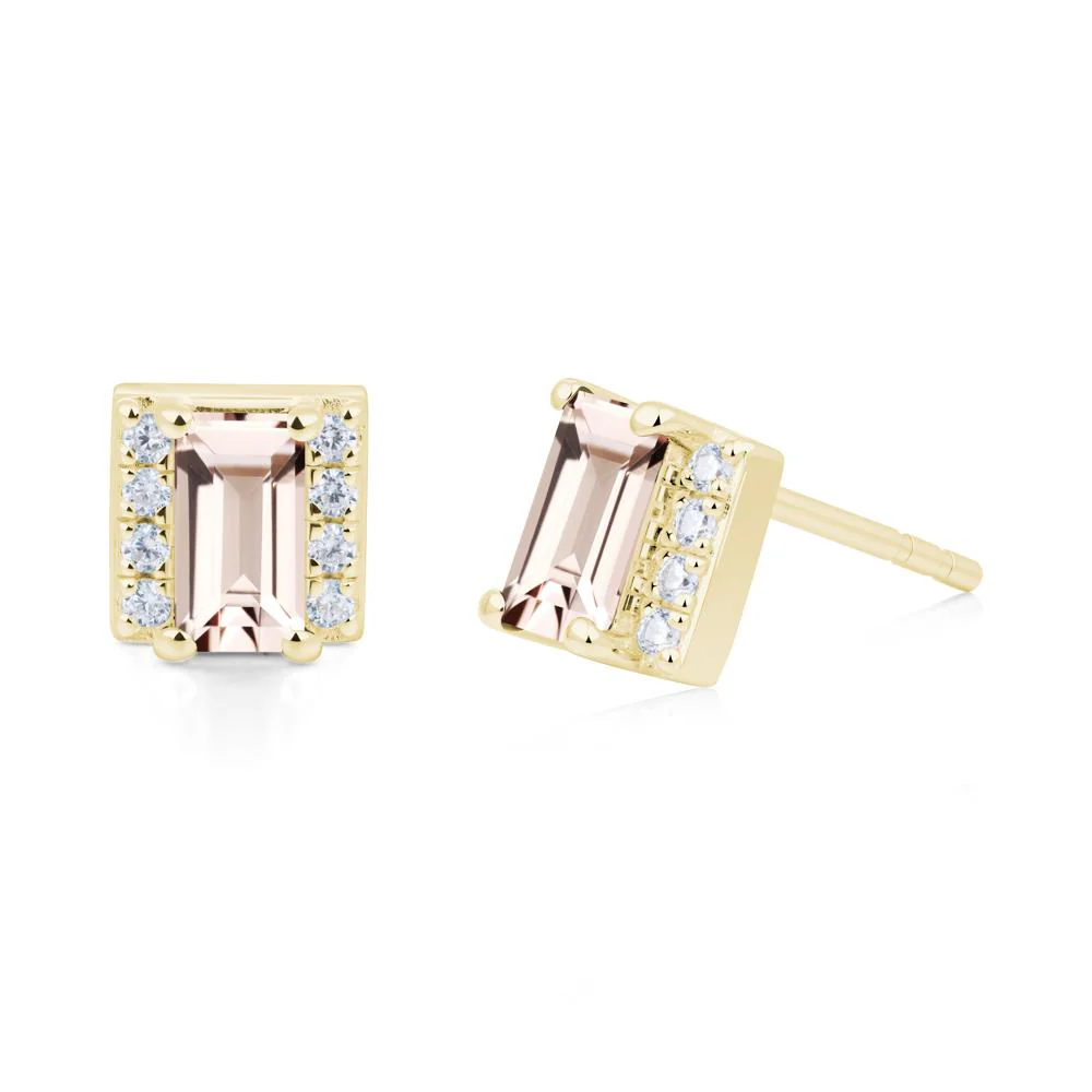 Baguette  Morganite Halo Stud Earrings - Image 4