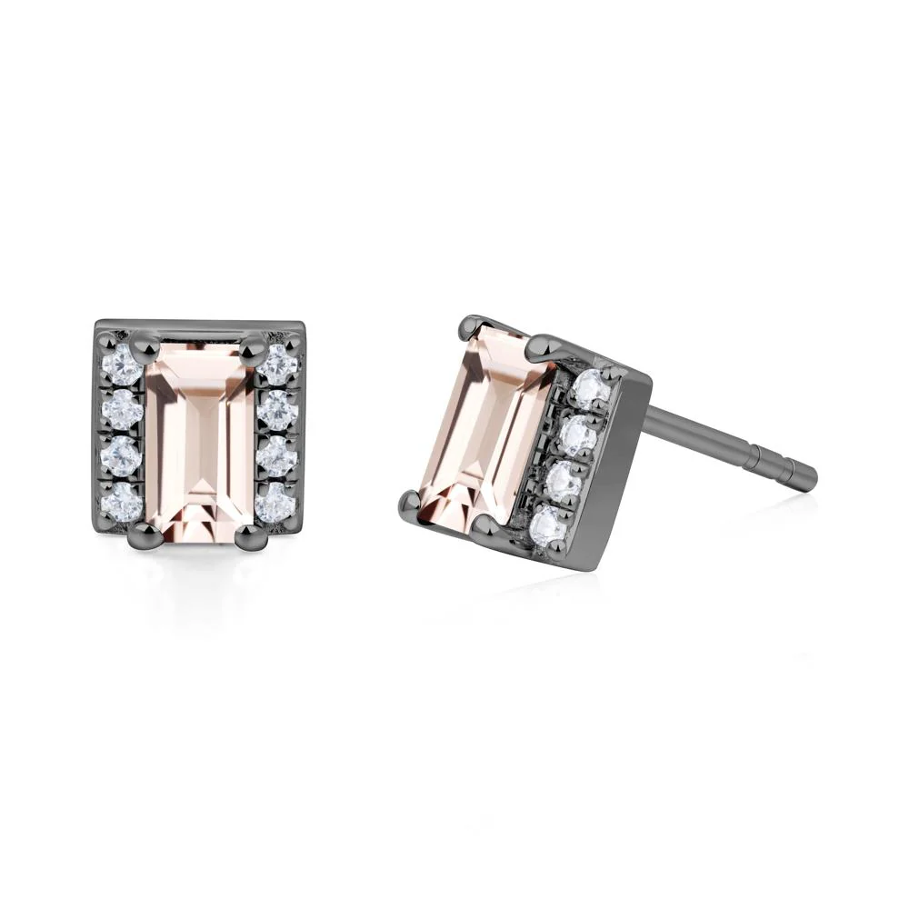 Baguette  Morganite Halo Stud Earrings - Image 5