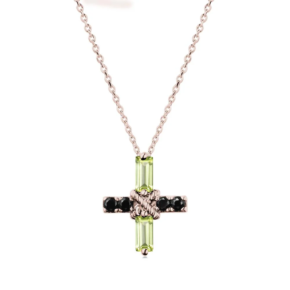Baguette Peridot and Black Spinel Green Cross Necklace - Image 2