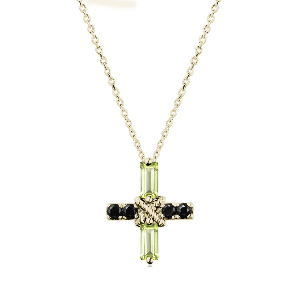Baguette Peridot and Black Spinel Green Cross Necklace - Image 4