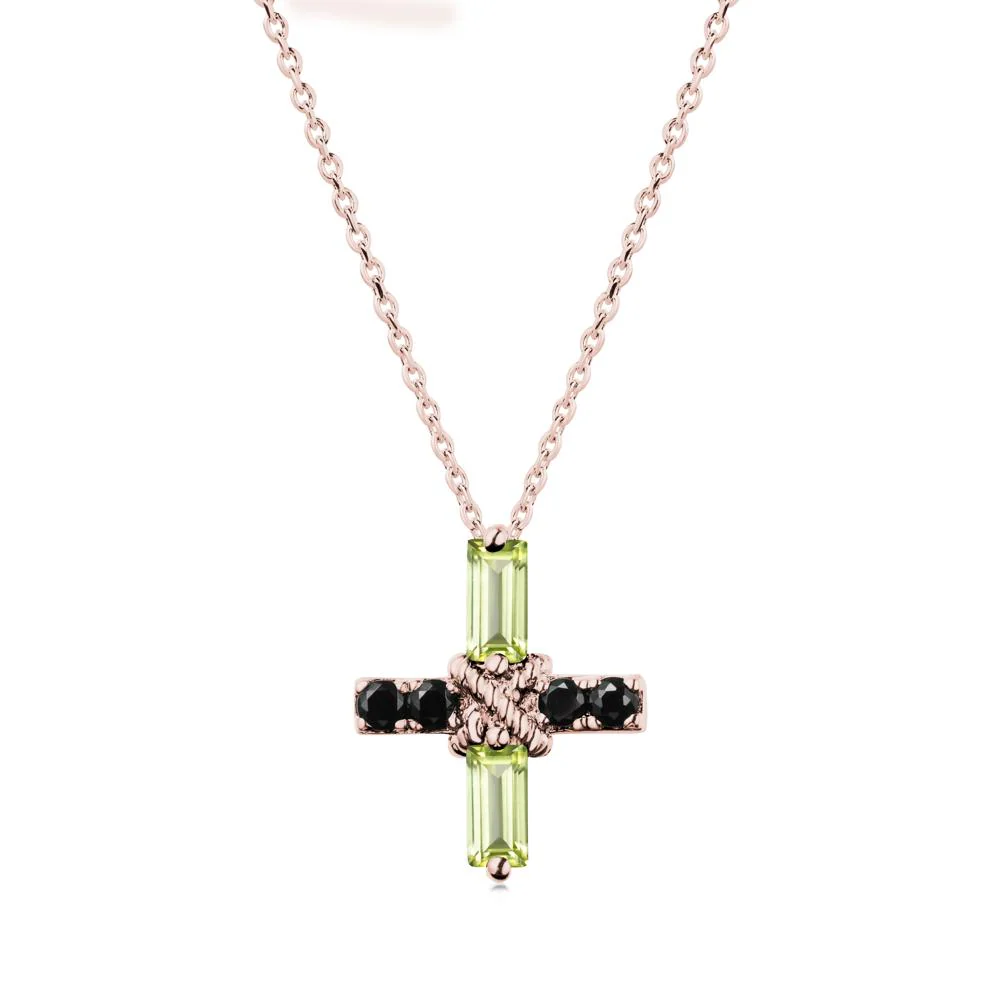 Baguette Peridot and Black Spinel Green Cross Necklace - Image 5