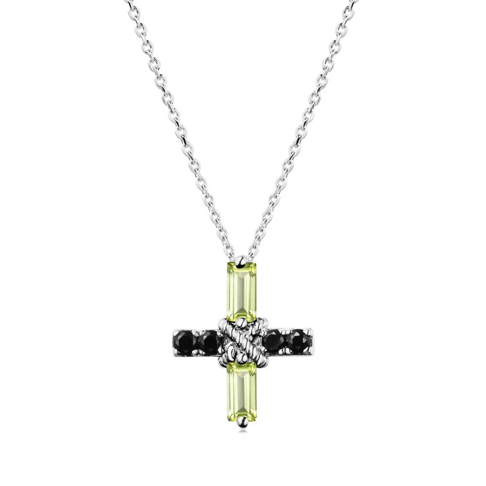 Baguette Peridot and Black Spinel Green Cross Necklace - Image 6