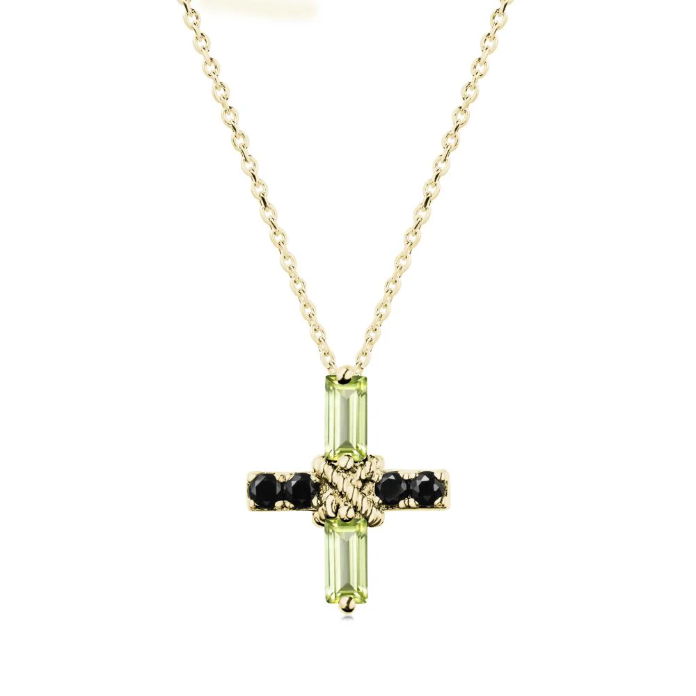 Baguette Peridot and Black Spinel Green Cross Necklace - Image 7