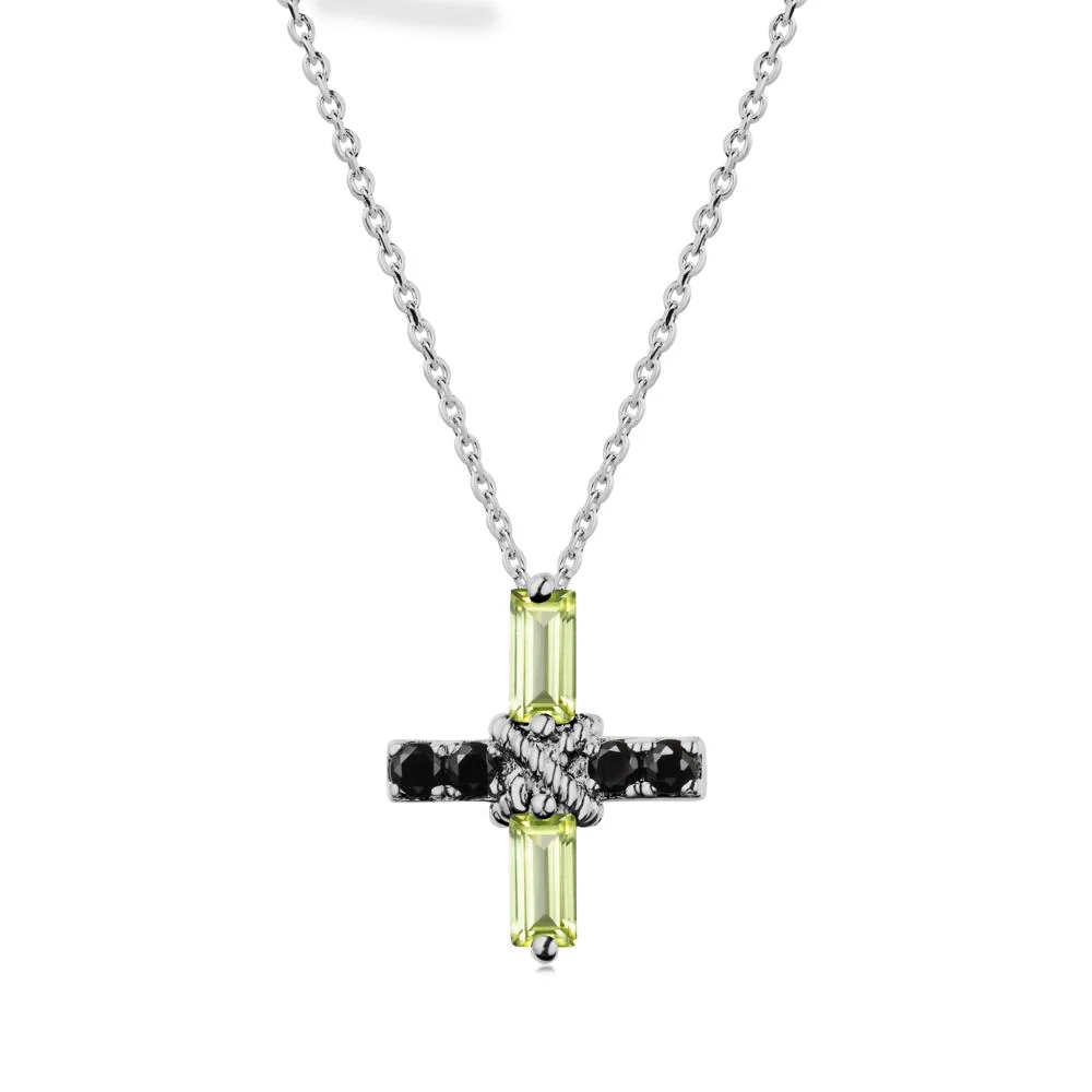 Baguette Peridot and Black Spinel Green Cross Necklace - Image 9