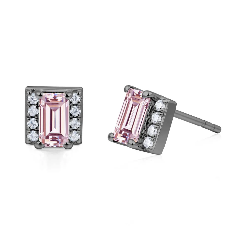 Baguette Pink Cubic Zirconia Stud Eaarings with Pave Side Accents - Image 8