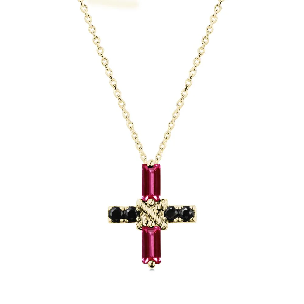 Baguette Ruby and Black Spinel Green Cross Necklace - Image 6