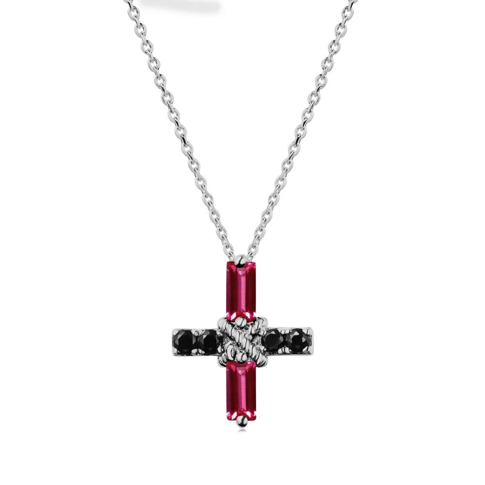 Baguette Ruby and Black Spinel Green Cross Necklace - Image 8
