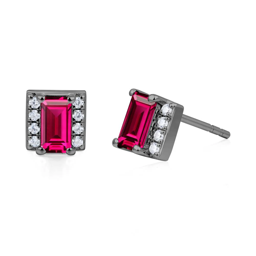 Baguette Ruby Halo Stud Earrings - Image 9