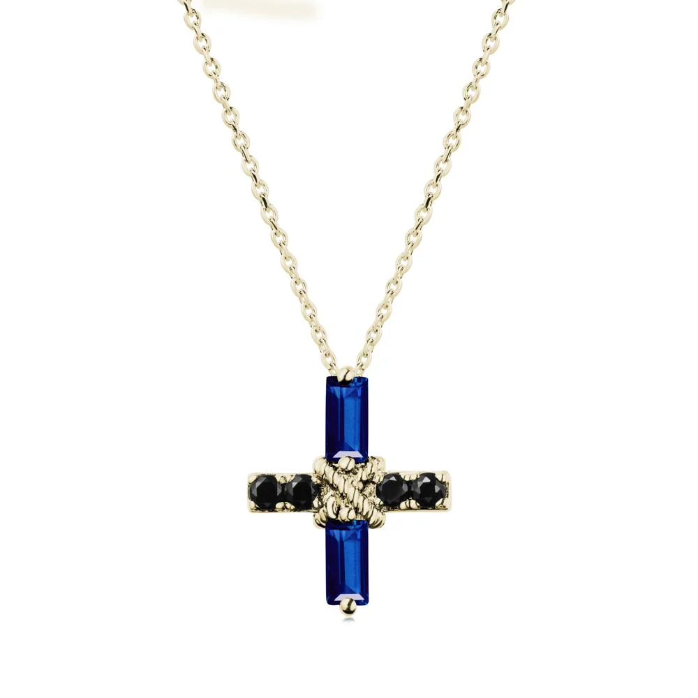 Baguette Sapphire and Black Spinel Green Cross Necklace